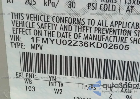 2006 Ford Escape Xls/Xls Manual from USA, damaged, VIN 1FMYU02Z36KD02605